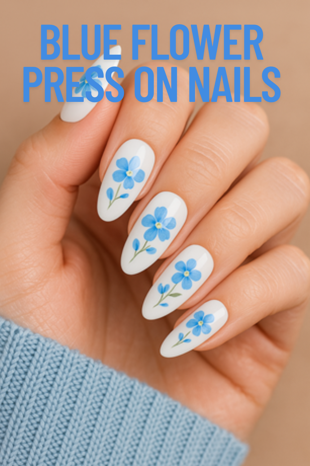 Blue Flower Press on Nails 2025