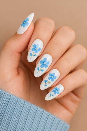 Blue Flower Press on Nails